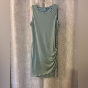 Elegant Sleeveless Side Ruched Aqua Green Dress